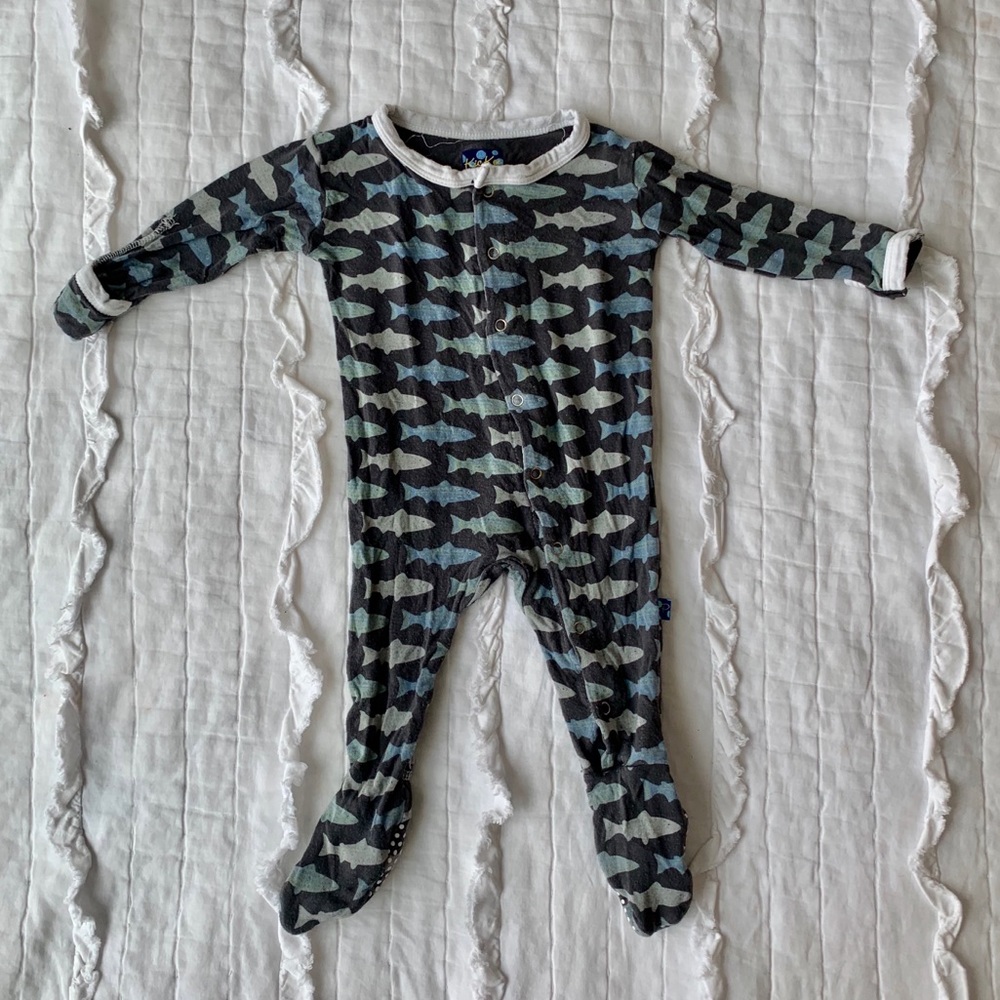 Kickee pants 3-6mo boy footie pajamas trout print